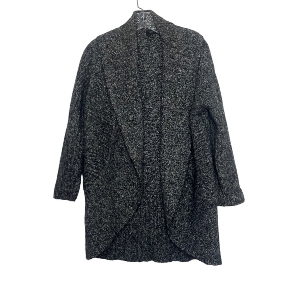 Talbots Open Front Cardigan Sweater Small Petite SP Black White Alpaca Blend